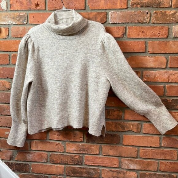 FRAME Oversized Swing Marled Knit Tan TurtleNeck Wool Alpaca Stretch Sweater XL - Picture 2 of 16